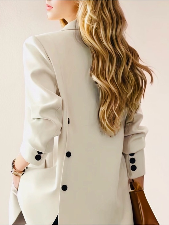 Jackets & Blazers - Women's Cream Double-Breasted Blazer Coat